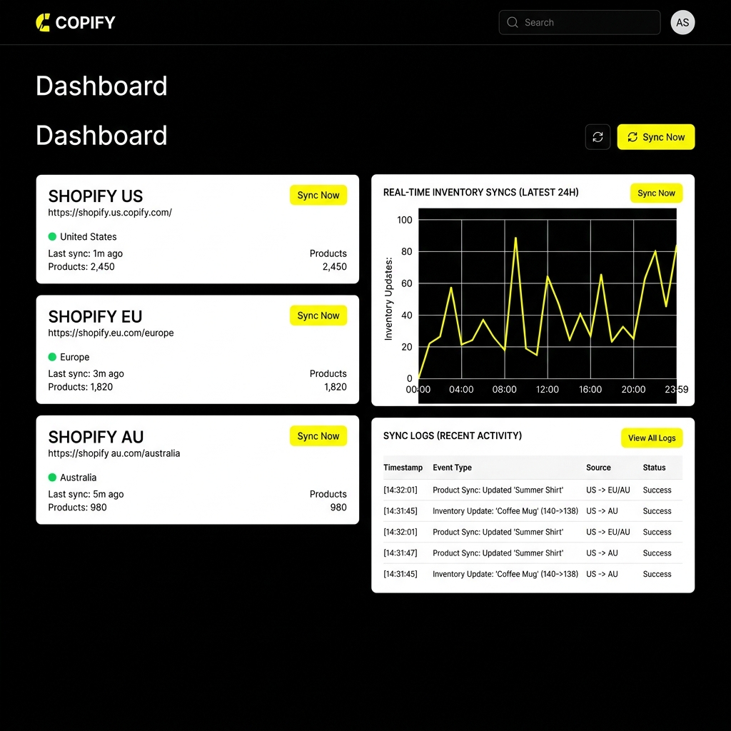 Copify Shopify Dashboard Syncing Mockup